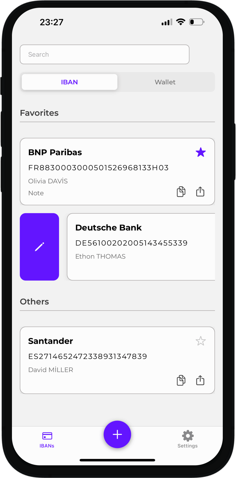 Screenshot of IBAN Keep iOS Application